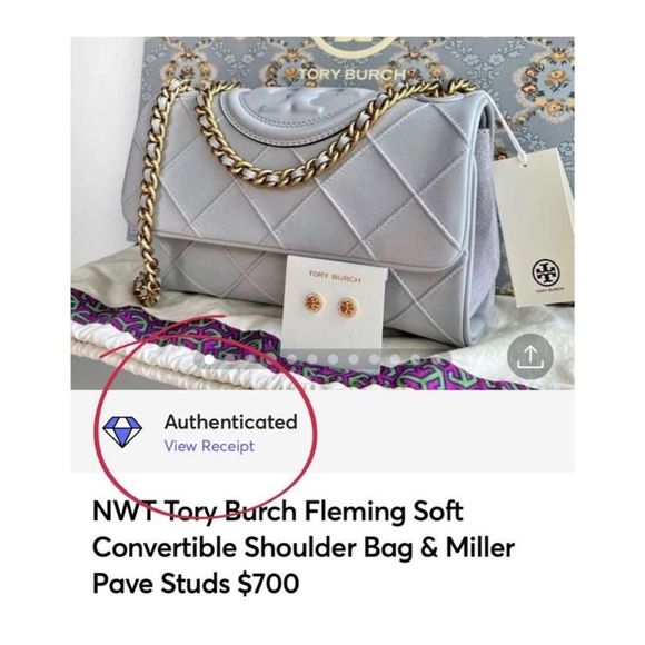 AUTHENTICATED NWT Tory Burch Fleming Soft Shoulder Bag & Miller Pavé Studs $700 - Picture 16 of 17